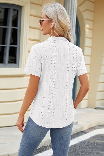 Eyelet Short Sleeve Blouse - Flyclothing LLC