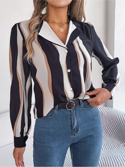 Printed Button Up Long Sleeve Shirt - Flyclothing LLC