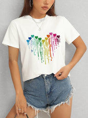 Heart Round Neck Short Sleeve T-Shirt - Trendsi