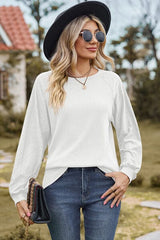 Eyelet Round Neck Long Sleeve T-Shirt - Trendsi