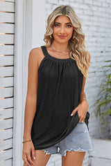 Openwork Round Neck Wide Strap Tank - Flyclothing LLC