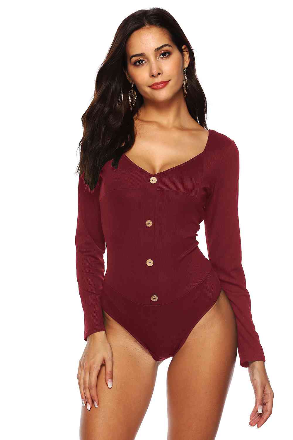 Button Detail Bodysuit - Trendsi