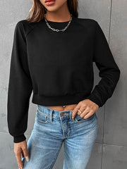 Raglan Sleeve Round Neck Cropped Sweatshirt - Flyclothing LLC