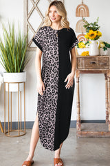 Leopard Color Block Split Dress - Flyclothing LLC