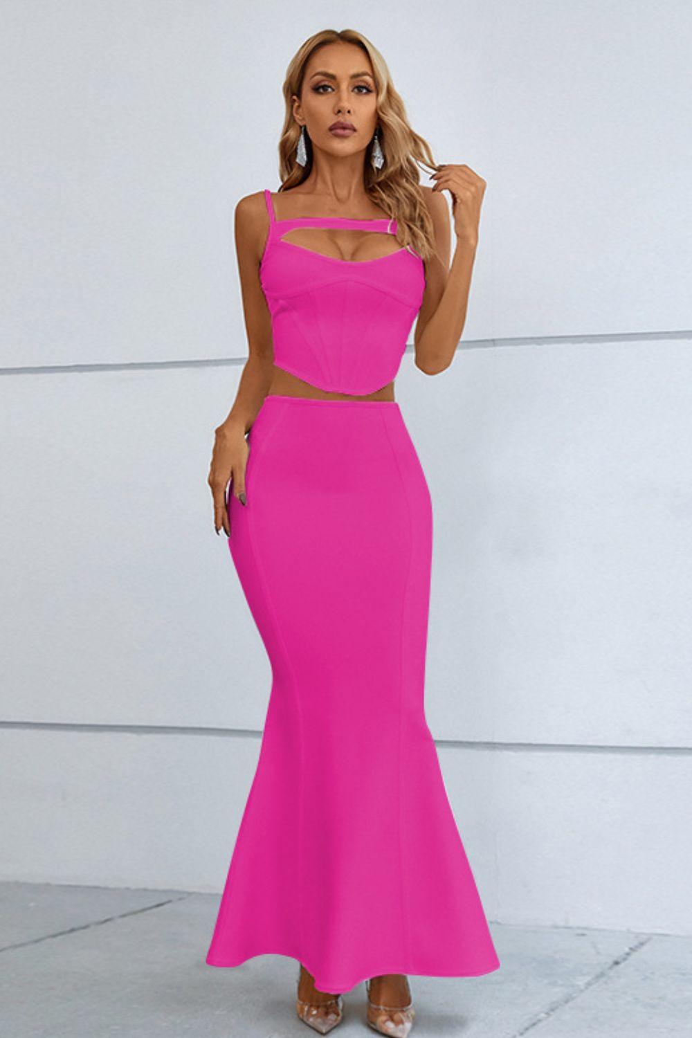 Cutout Seam Detail Cami and Fishtail Skirt Set - Flyclothing LLC