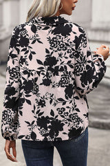 Printed Tie Neck Balloon Sleeve Blouse - Flyclothing LLC