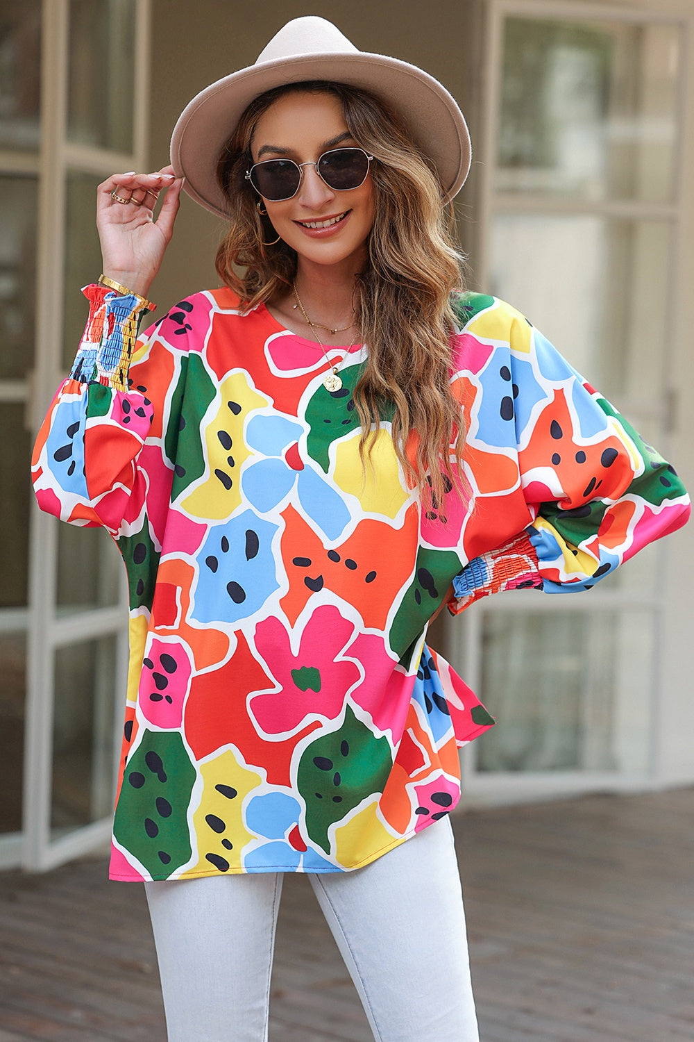 Abstract Lantern Sleeve Blouse - Flyclothing LLC