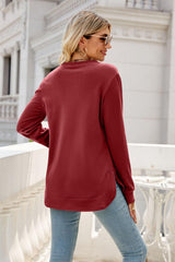 Round Neck Slit Tunic Top - Flyclothing LLC