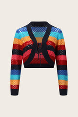 Openwork Color Block Tied Cardigan - Flyclothing LLC