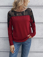 Lace Long Sleeve Round Neck Tee - Trendsi