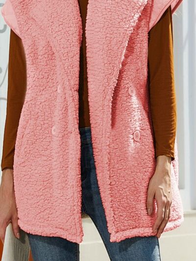 Fuzzy Collared Neck Button Up Vest Coat - Flyclothing LLC