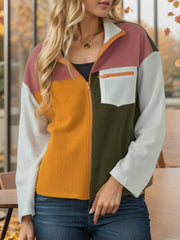 Color Block Zip-Up Long Sleeve Jacket - Flyclothing LLC