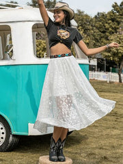 Embroidered Elastic Waist Skirt - Flyclothing LLC