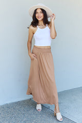 Doublju Comfort Princess Full Size High Waist Scoop Hem Maxi Skirt in Tan - Flyclothing LLC