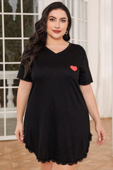 Plus Size Lace Trim V-Neck Short Sleeve Night Dress - Flyclothing LLC