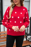 Polka Dot Round Neck Dropped Shoulder Sweater - Flyclothing LLC