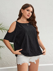 Plus Size Boat Neck Cold-Shoulder Blouse - Flyclothing LLC