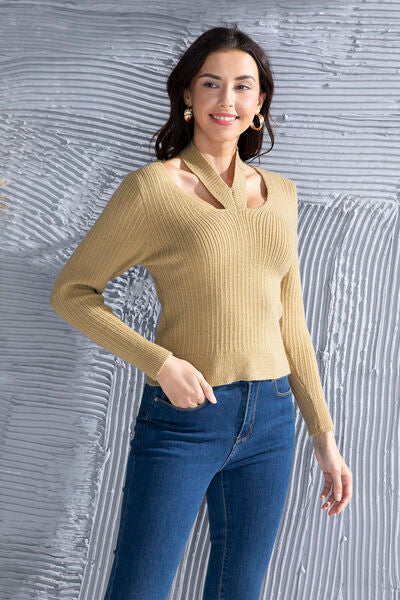 Halter Neck Long Sleeve Sweater - Flyclothing LLC