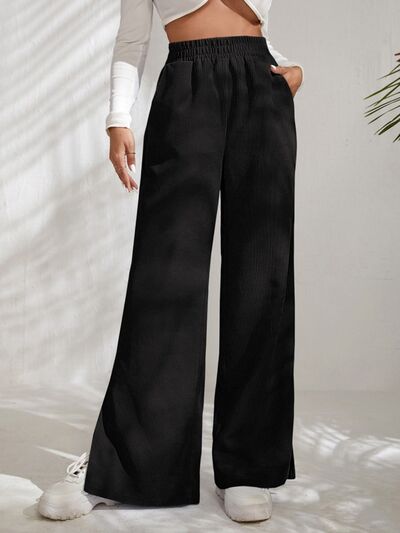 Slit Pocketed High Waist Wide Leg Pants - Flyclothing LLC