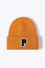 Letter Patch Cuffed Knit Beanie - Flyclothing LLC