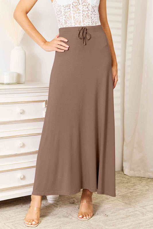 Double Take Full Size Soft Rayon Drawstring Waist Maxi Skirt Rayon - Flyclothing LLC