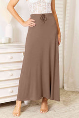 Double Take Full Size Soft Rayon Drawstring Waist Maxi Skirt Rayon - Flyclothing LLC