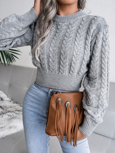 Cable-Knit Round Neck Sweater - Flyclothing LLC