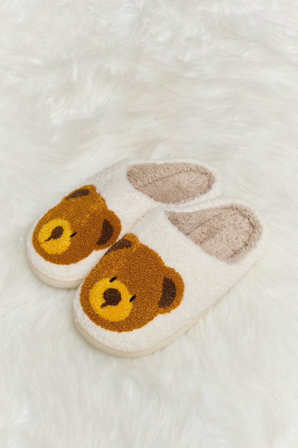 Melody Teddy Bear Print Plush Slide Slippers - Flyclothing LLC