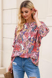 Floral Round Neck Three-Quarter Sleeve Top - Flyclothing LLC