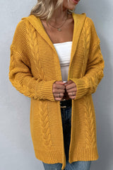 Cable-Knit Dropped Shoulder Hooded Cardigan - Flyclothing LLC