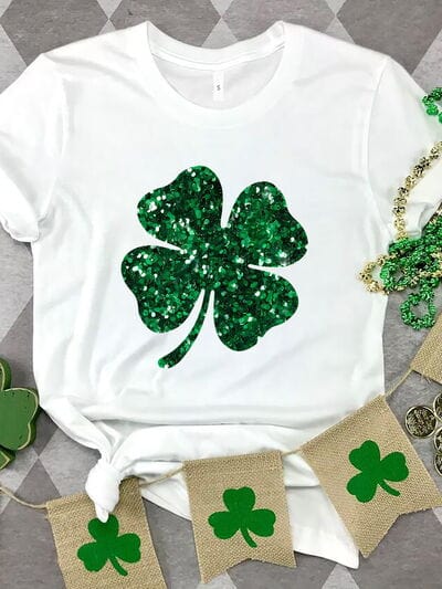 Lucky Clover Sequin Round Neck T-Shirt - Flyclothing LLC