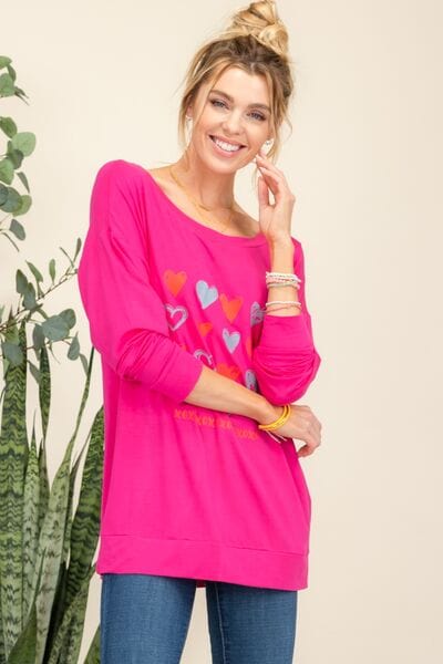 Celeste Full Size Heart Graphic Long Sleeve T-Shirt - Trendsi