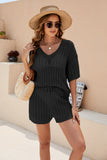 Openwork V-Neck Top and Shorts Set - Flyclothing LLC