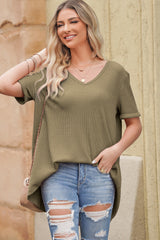 V-Neck Dropped Shoulder Tunic Top - Flyclothing LLC