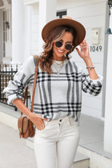 Printed Round Neck Dropped Shoulder Sweater - Flyclothing LLC