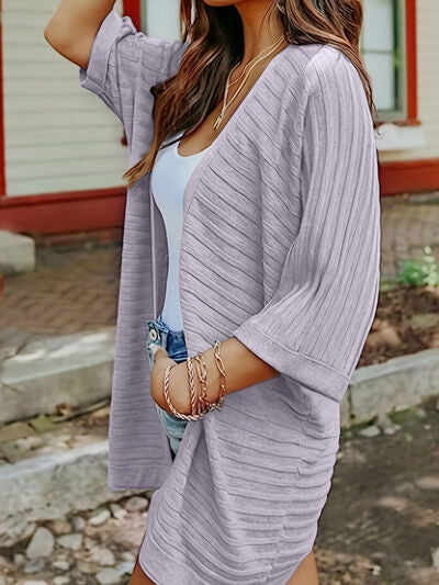 Striped Open Front Knit Cardigan - Flyclothing LLC