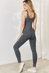 Zenana Ribbed V-Neck Sleeveless Jumpsuit - Flyclothing LLC