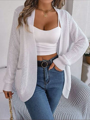 Open Front Long Sleeve Cardigan with Pockets - Flyclothing LLC