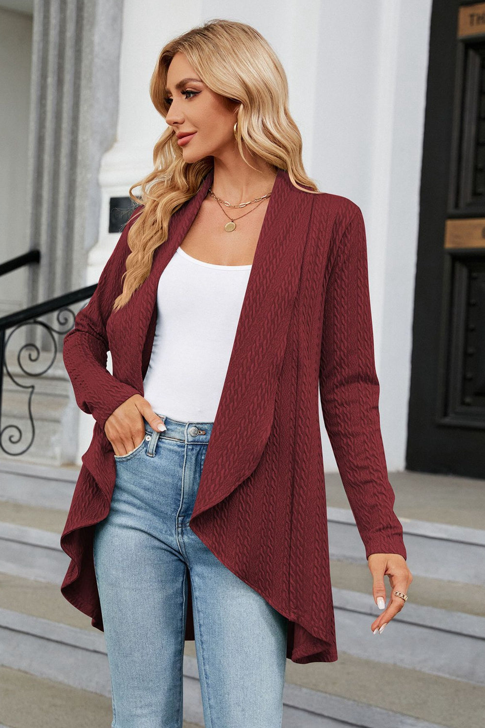 Open Front Long Sleeve Cardigan - Flyclothing LLC