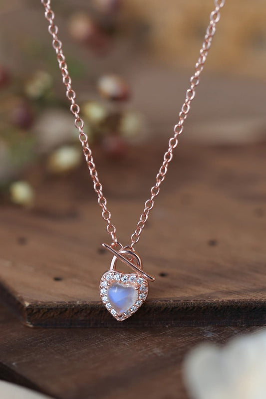 Moonstone Heart Lock Pendant Necklace - Flyclothing LLC