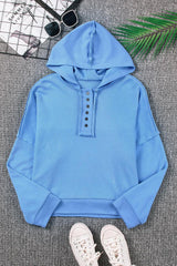 Quarter-Button Exposed Seam Dropped Shoulder Hoodie - Flyclothing LLC