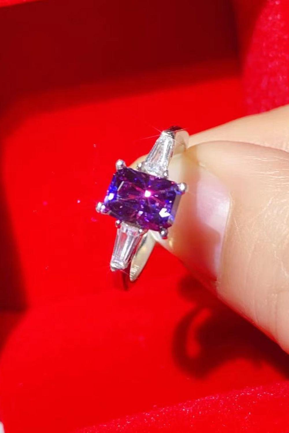 1 Carat Moissanite Platinum-Plated Rectangle Ring in Purple - Trendsi