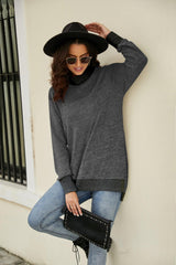 Heathered Slit High-Low Long Sleeve Top - Trendsi