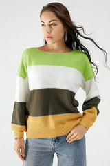 Color Block Dropped Shoulder Sweater - Trendsi