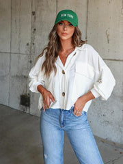 Ribbed Collared Neck Button Up Jacket - Flyclothing LLC