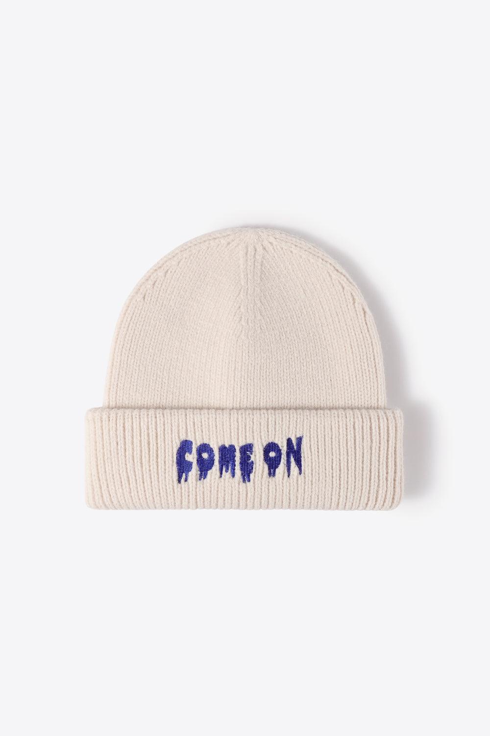 COME ON Embroidered Cuff Knit Beanie - Flyclothing LLC