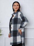 Plaid Button Up Collared Neck Outerwear - Flyclothing LLC