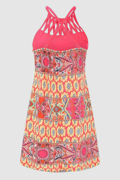 Printed Grecian Neck Mini Dress - Flyclothing LLC