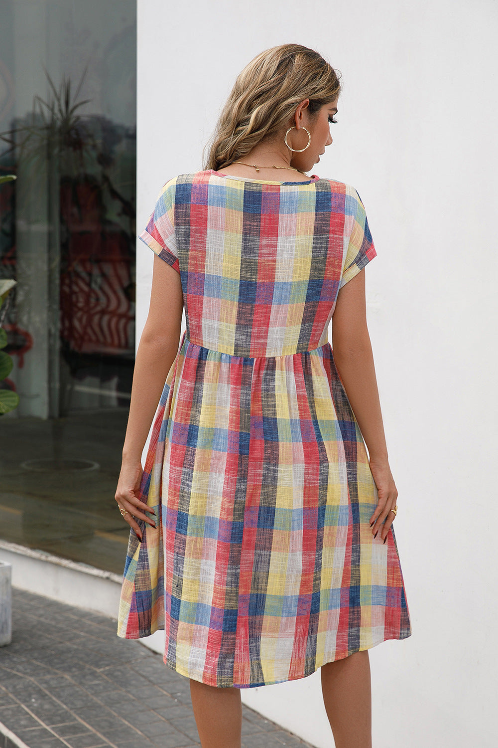 Plaid Round Neck Cap Sleeve Dress - Flyclothing LLC