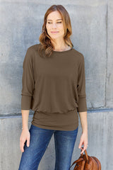 Basic Bae Full Size Round Neck Batwing Sleeve Blouse - Flyclothing LLC